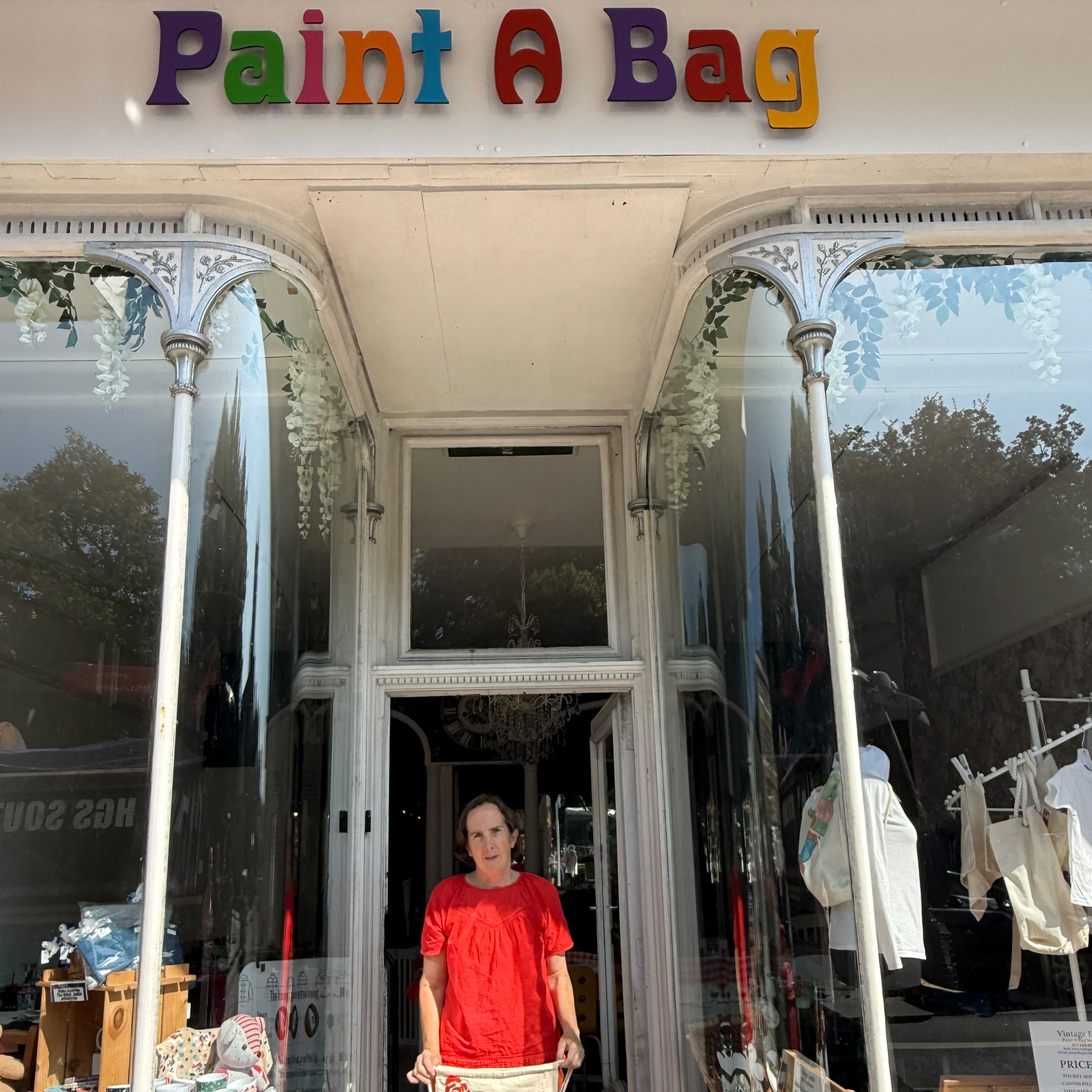 image of care home residents painting vintage look bags